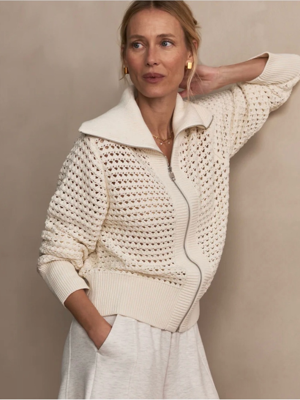 Varley Eloise Knit Jacket in color Egret Size XXS (can fit XS and S) NWT